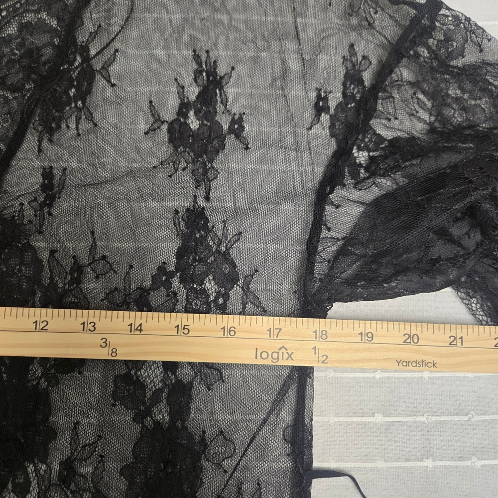 Avidlove Black Floral Lace Robe Sheer Eyelash Trim Kimono Sleeve Medium - Picture 8 of 12